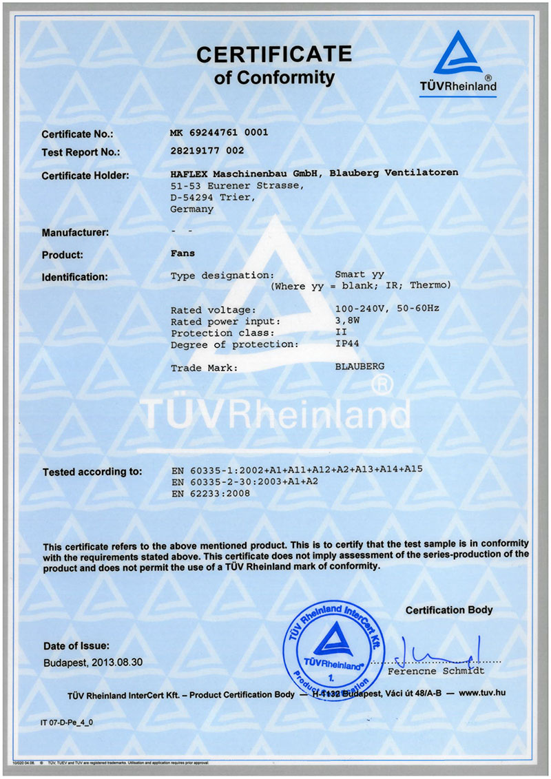 Blauberg сертификат соответствия